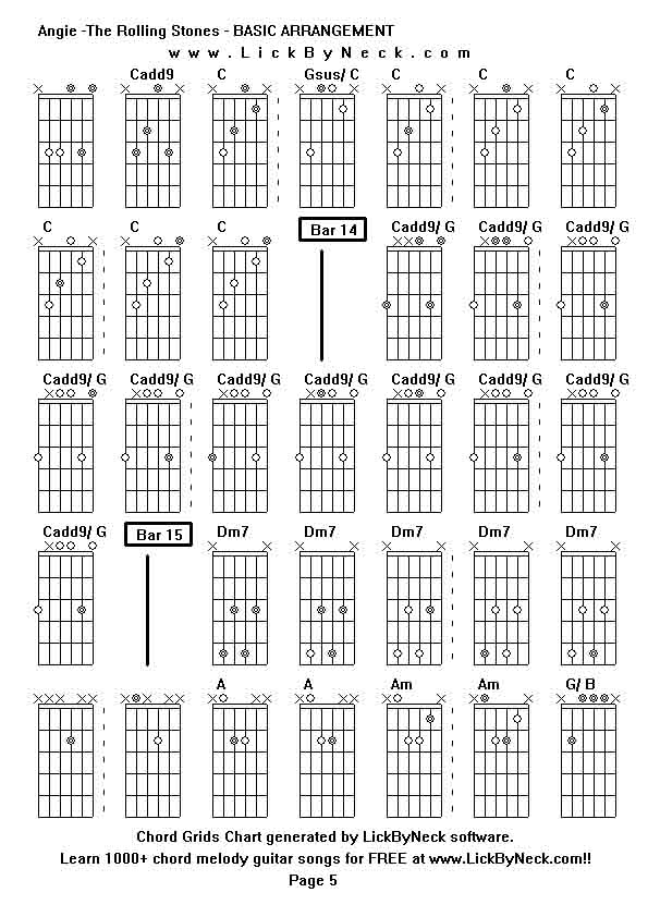 Chord Grids Chart of chord melody fingerstyle guitar song-Angie -The Rolling Stones - BASIC ARRANGEMENT,generated by LickByNeck software.